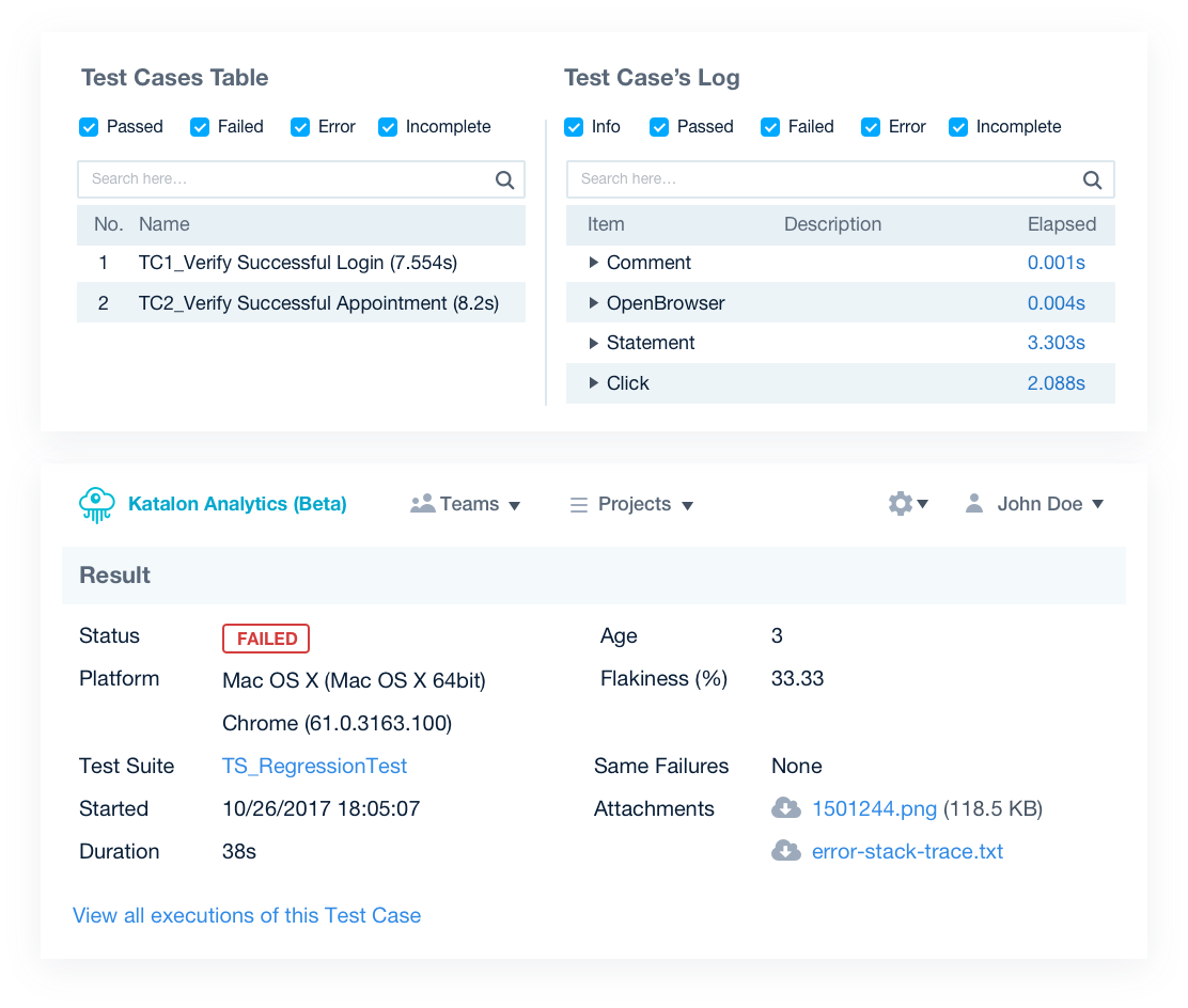Multiple reports, advanced logging and screenshots