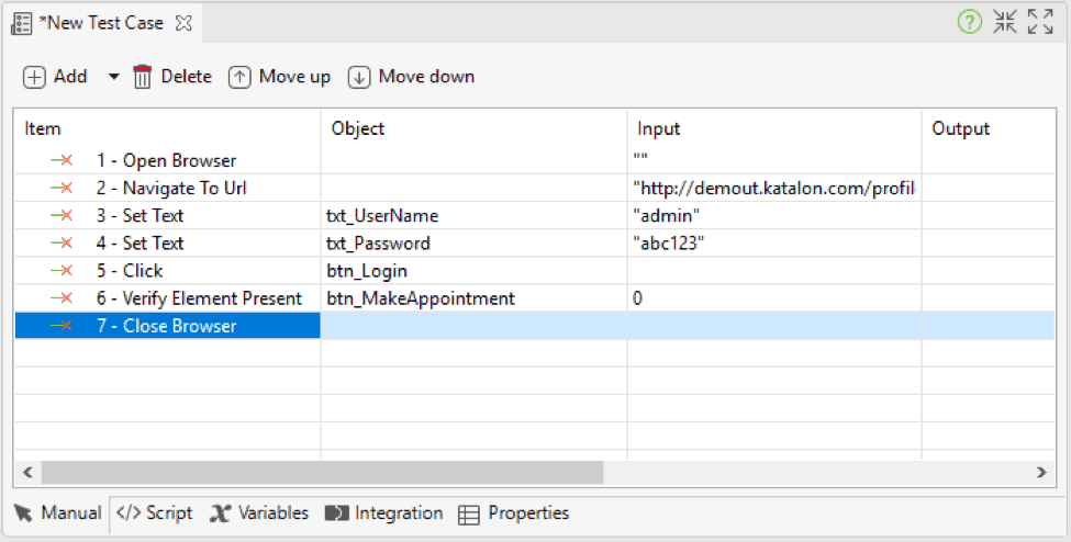 Katalon Test case