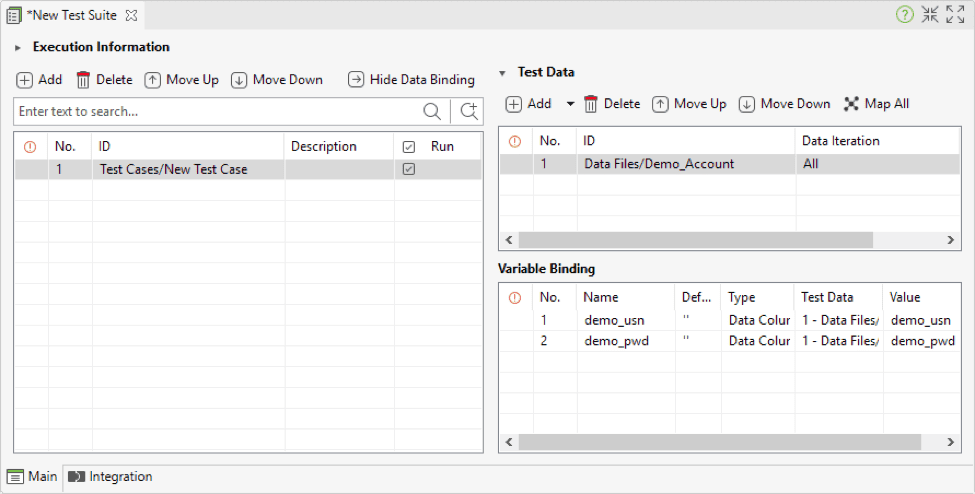 Katalon Test Data section