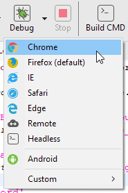 Choose the browser for Debugging test case