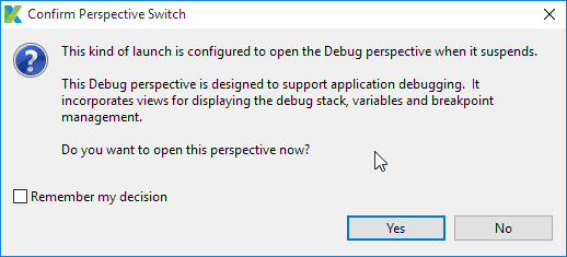 the Debug perspective.