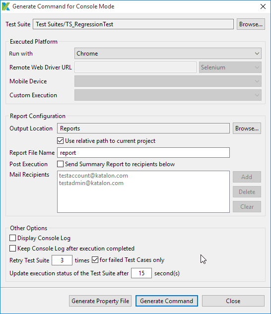 Generate Command for Console Mode