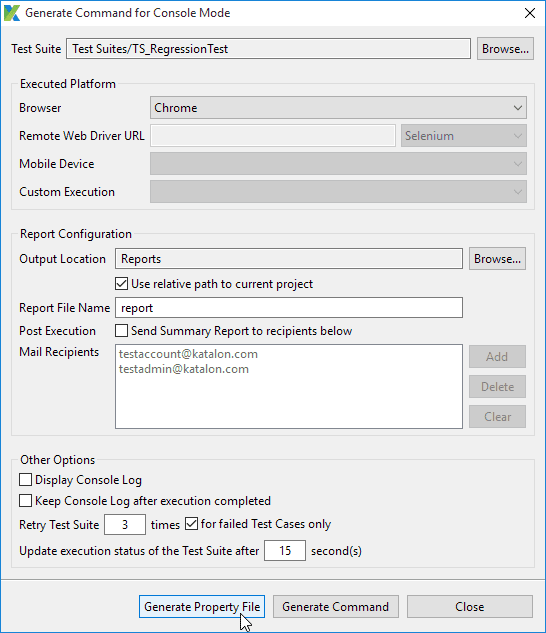 Manage test suites in Katalon Studio