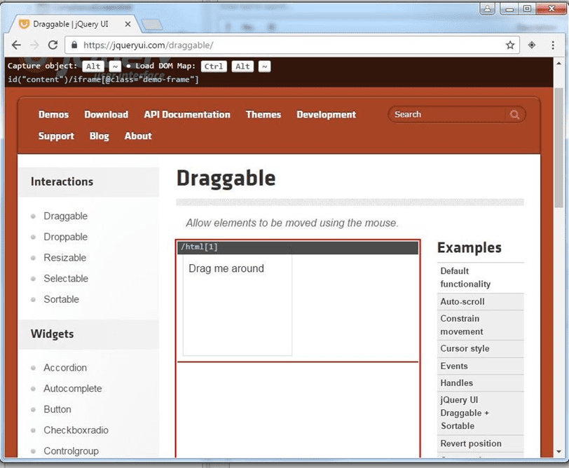 capture the JQueryUI&apos;s Drag and Drop example