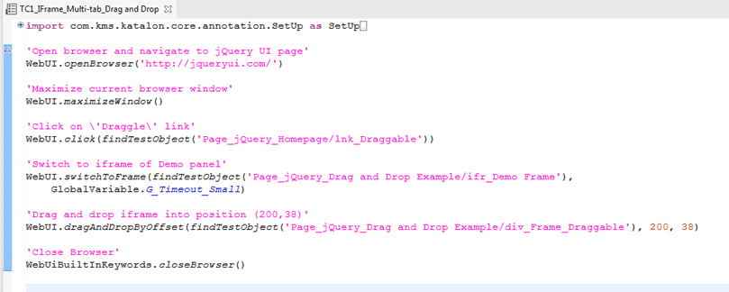 how to switch to the parent frame before using the drag and drop action