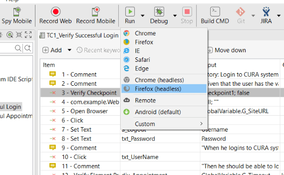 Executing automation test