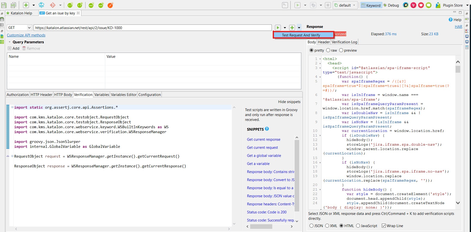 katalon studio verify match